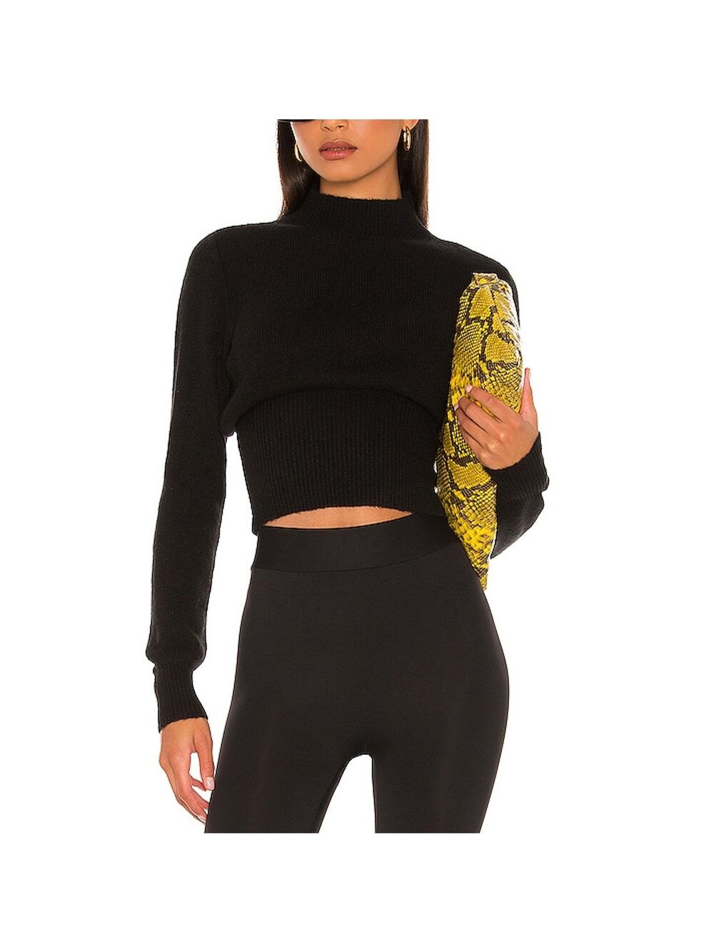 L'Academie Ribbed Black Missie Mock Neck Sweater Size S